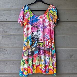 Jams World Hattie Dress Size Medium Flambe Colorful Hawaiian Tropical Floral